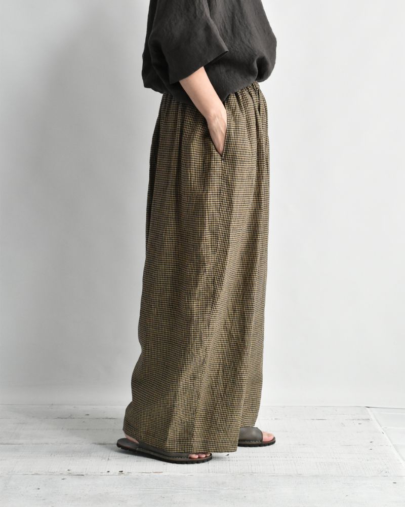 ワイドコクーン ギャザーパンツ Camel/Black