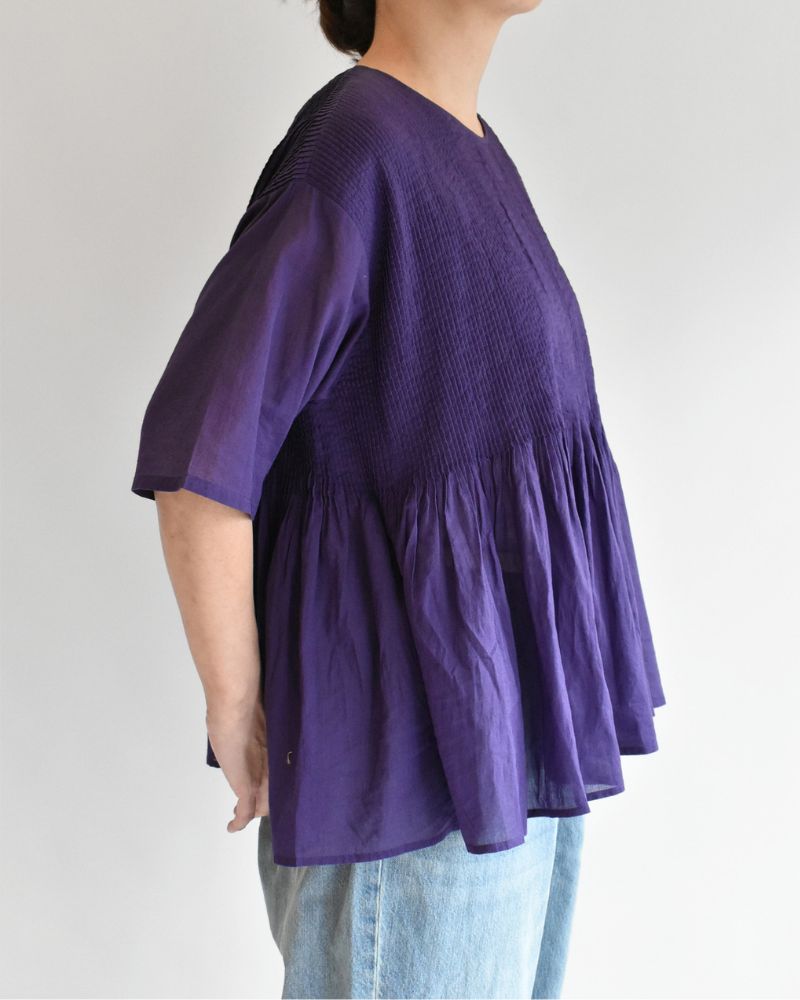 CREW-NECK PULLOVER HALF/SLEEVE SHIRT WITH MINI PINTUCK Purple