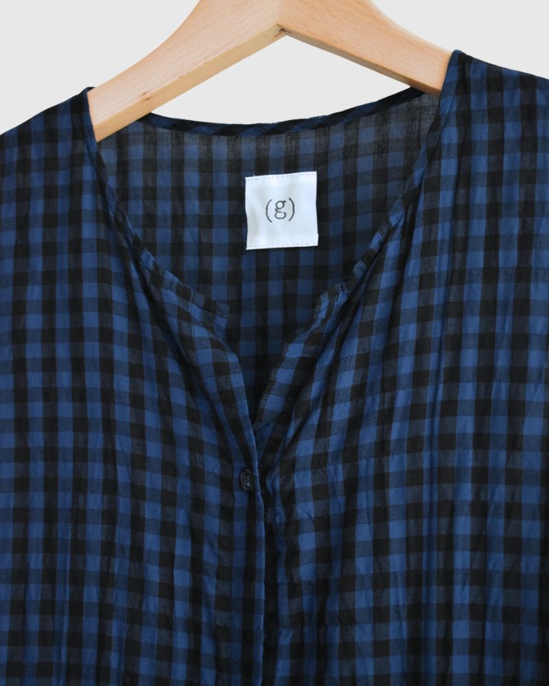 ブロックチェック スリーブレスギャザーワンピース Navy