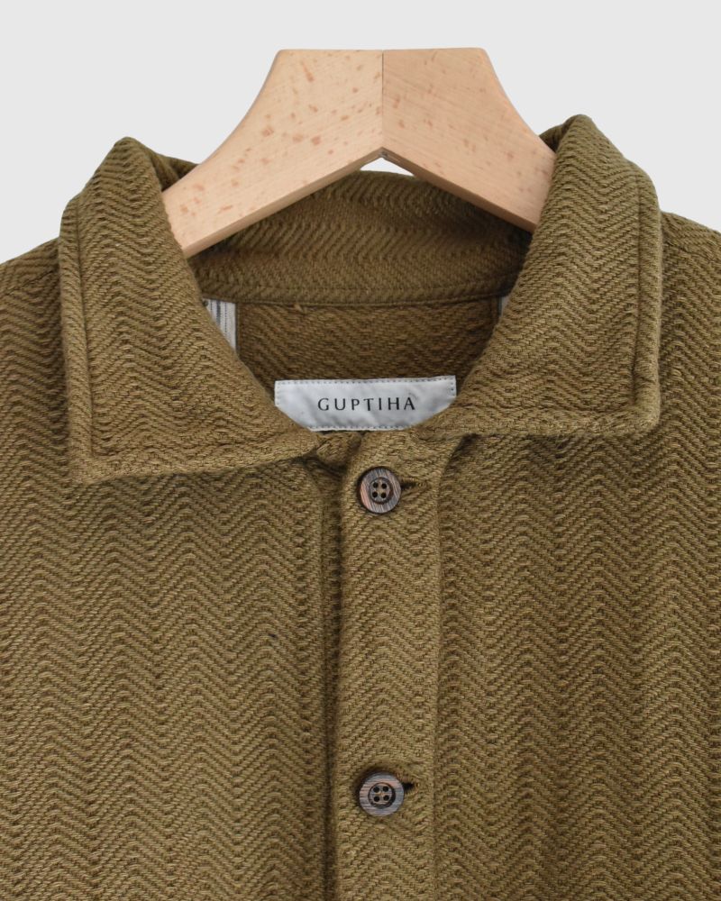 手織りコットンヘリンボーン ジャケット KhakiBrown