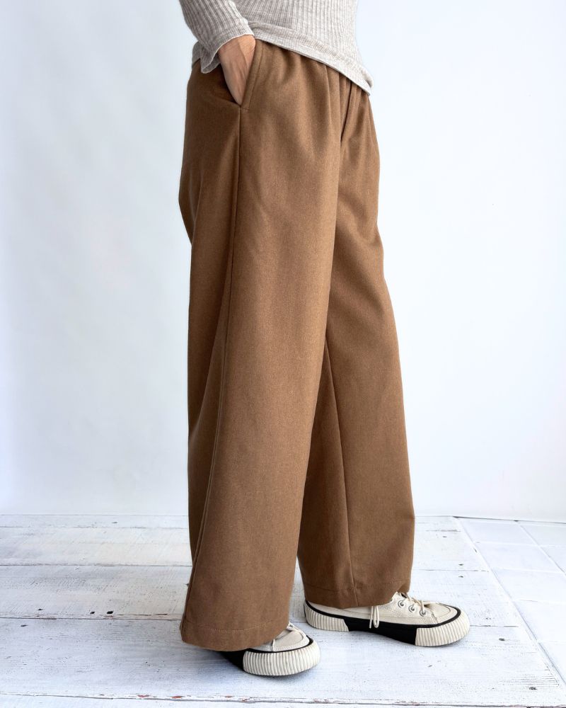 WOOL FLANNEL EASY WIDE PANTS Camel