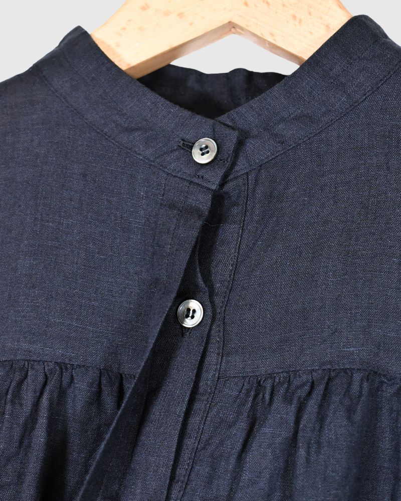 Linen Gather Shirt Navy