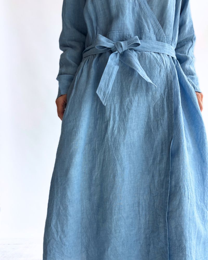 インディゴリネン カシュクールドレス LightBlue