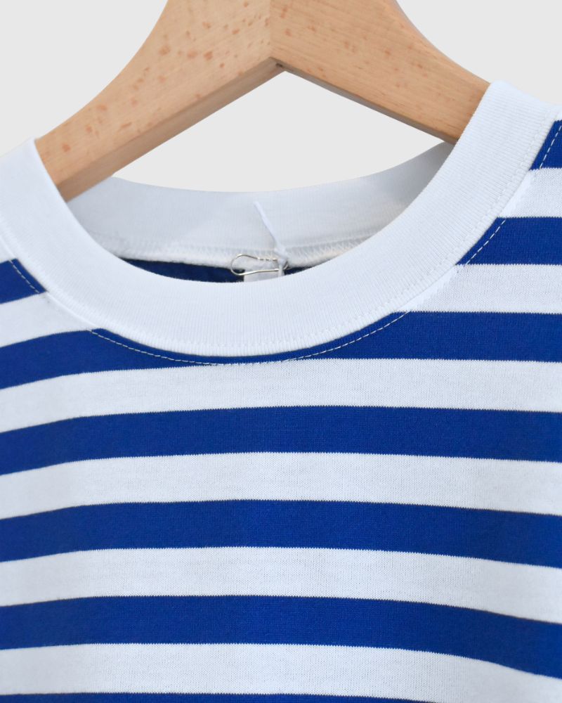 クルーネック スリットTシャツ Blue/White