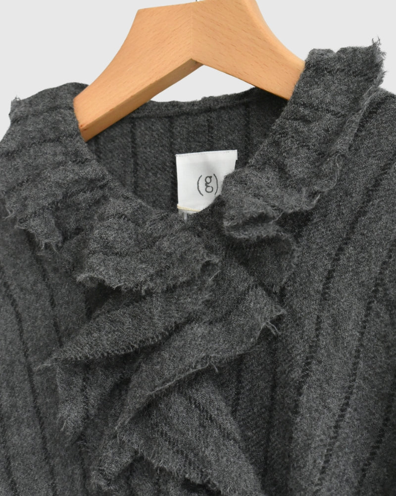 ウールストライプ フリルトリムブラウス Gray