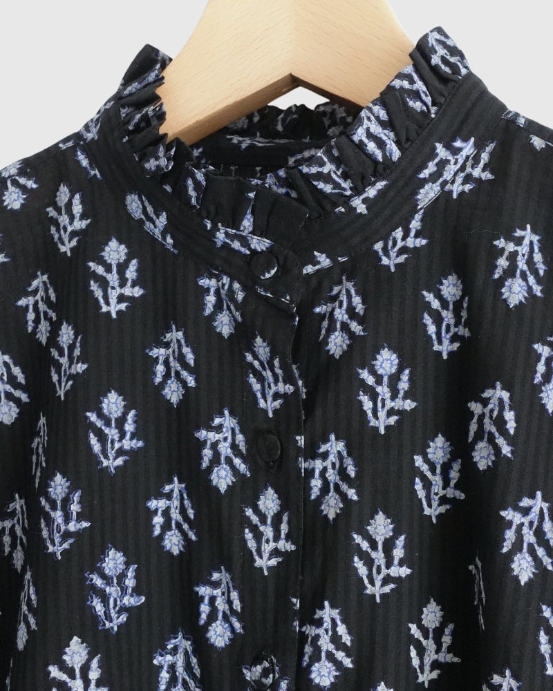 FRILL COLLAR SHIRT WITH MINI PINTUCK Black