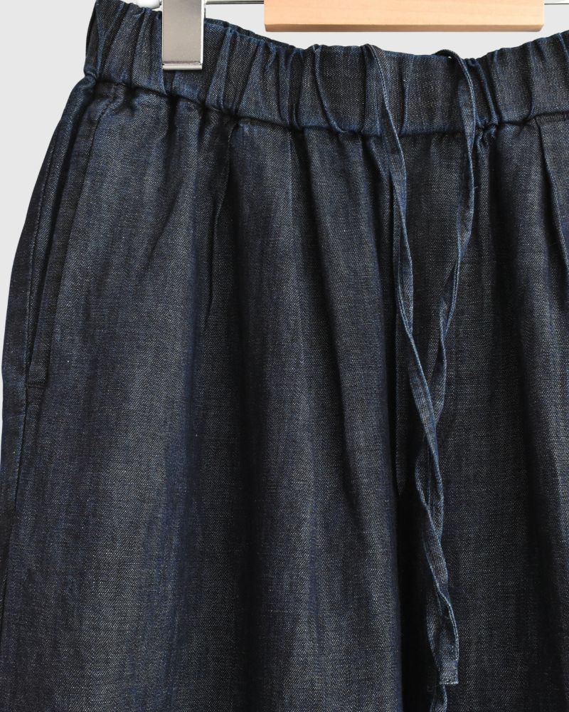 COTTON/LINEN DENIM 2TUCK TAPERED EASY PANTS Navy