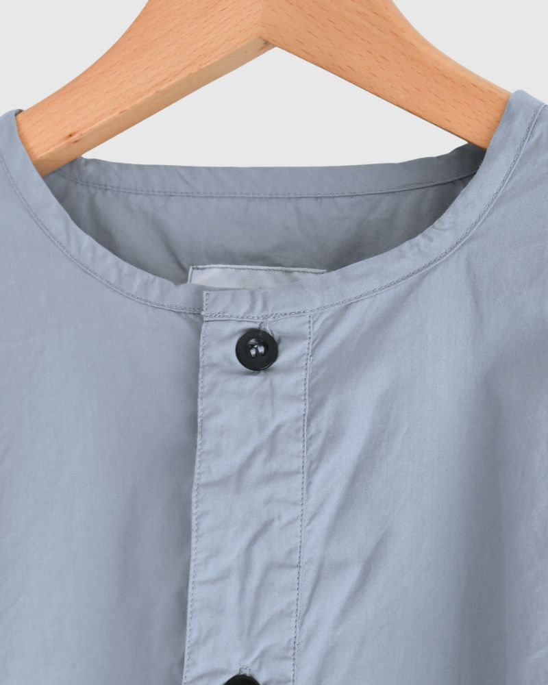 60s COTTON POPLIN OVERDYE HENRY NECK SHIRT Blue