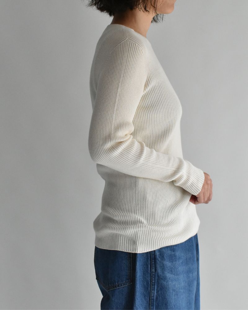 JAPAN WHOLEGARMENT リブニットプルオーバー Ivory