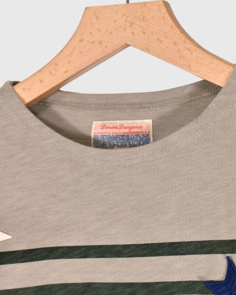 テンジク ボーダープリント スターTee LightGray