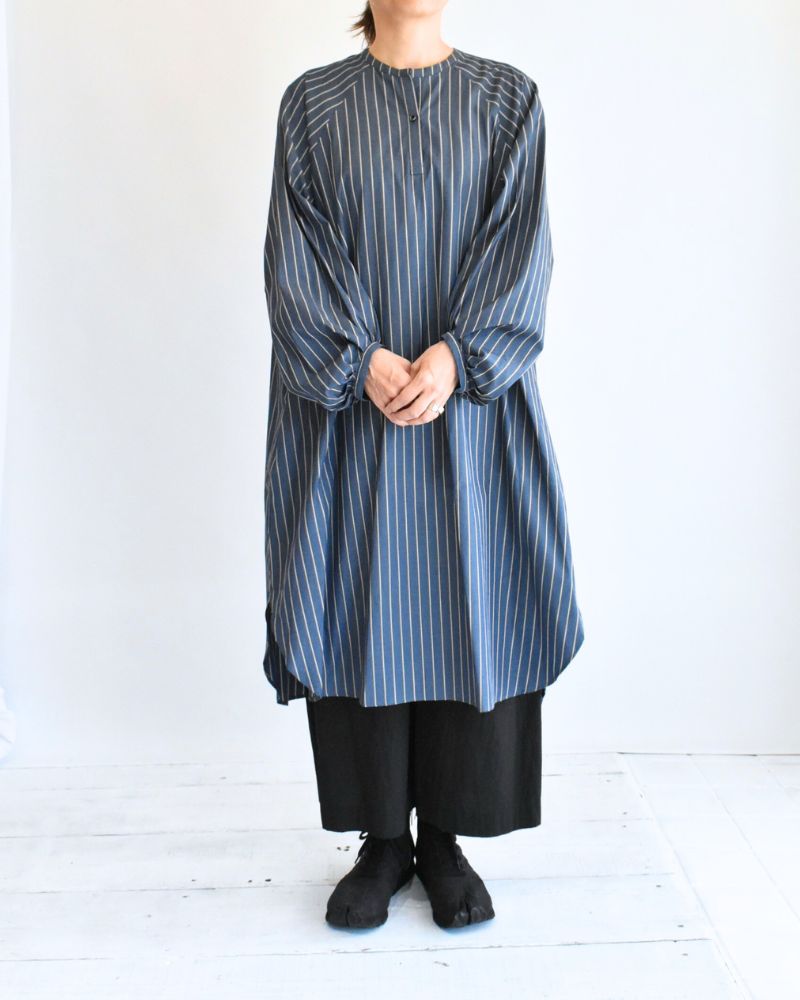 バルーンスリーブ ミディワンピース NavyStripe