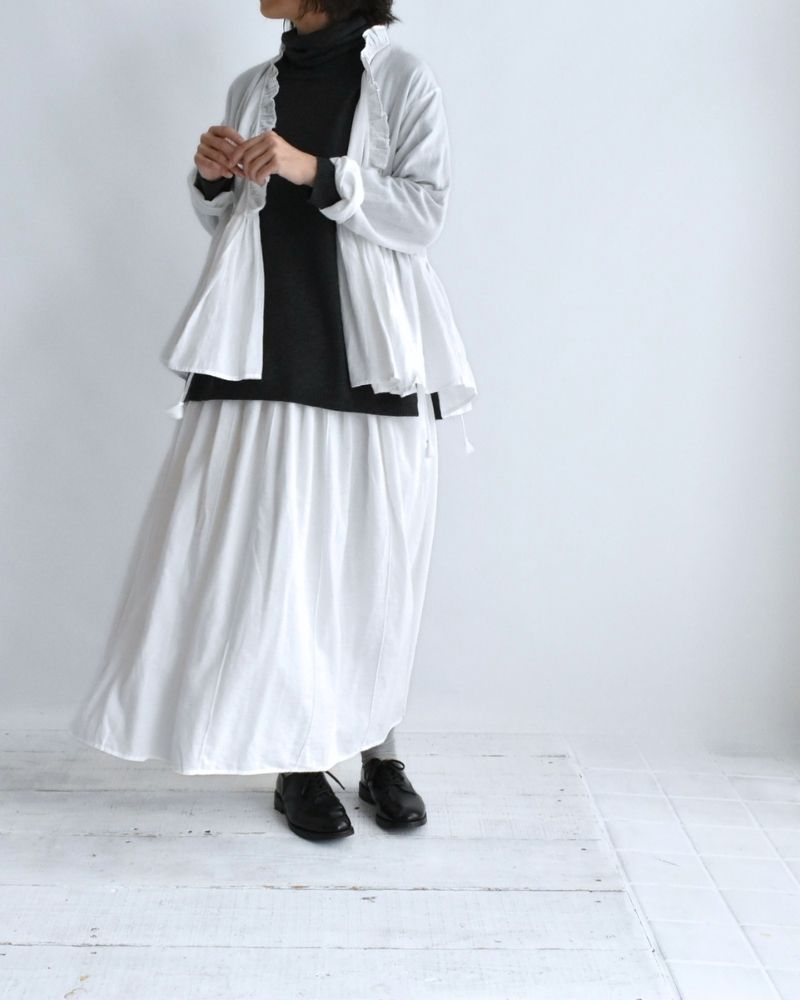 TWILL COTTON KHADI PLAIN GATHERED SKIRT White