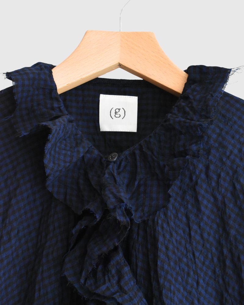 チェックフリルトリムブラウス NavyCheck