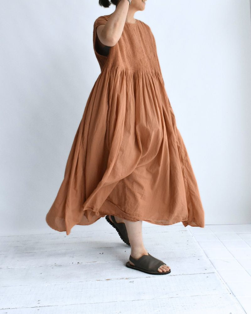 CREW-NECK F/SL DRESS WITH PINTUCK DarkOrange
