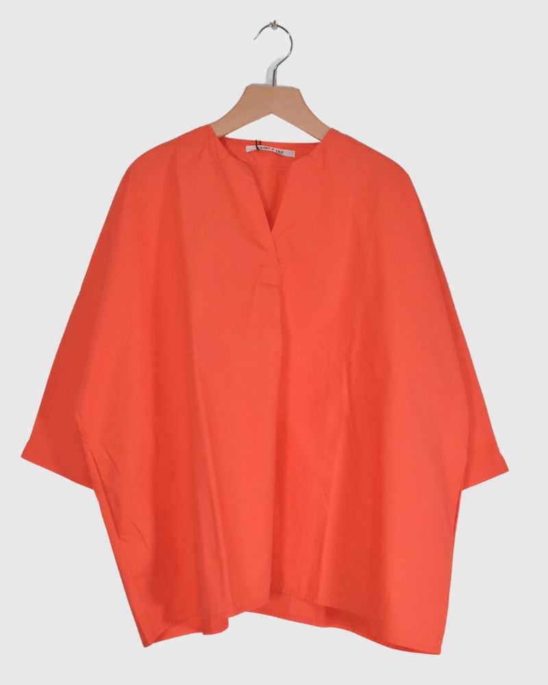 【sale】 キーネック ドロップショルダーシャツ Orange Red
