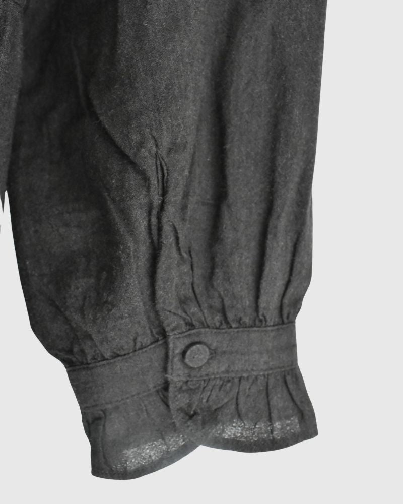 FRILL COLLAR SHIRT DRESS WITH RAJASTHAN GATHER Black