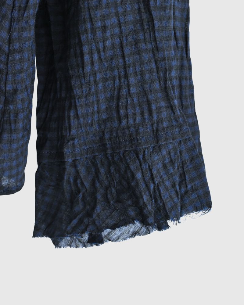 チェックフリルトリムブラウス NavyCheck