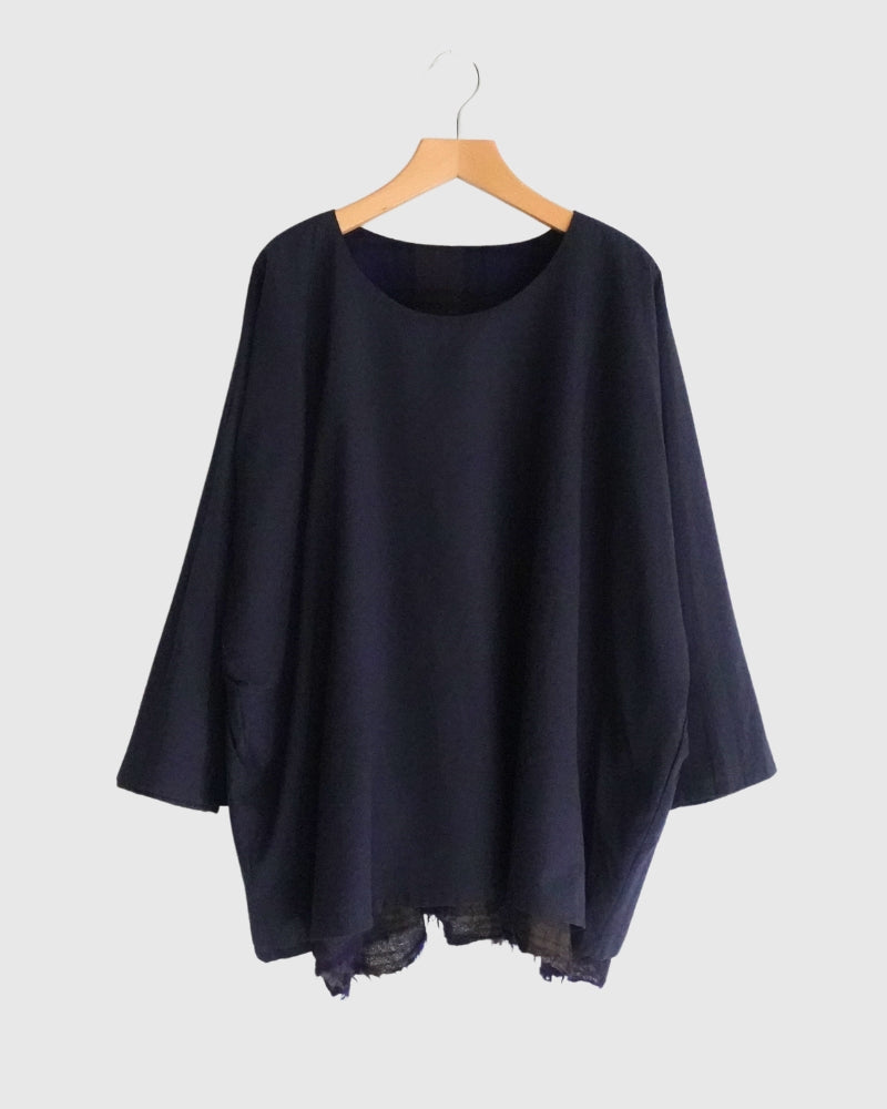 ウールガーゼボイル リバーシブルトップ Navy/Brown