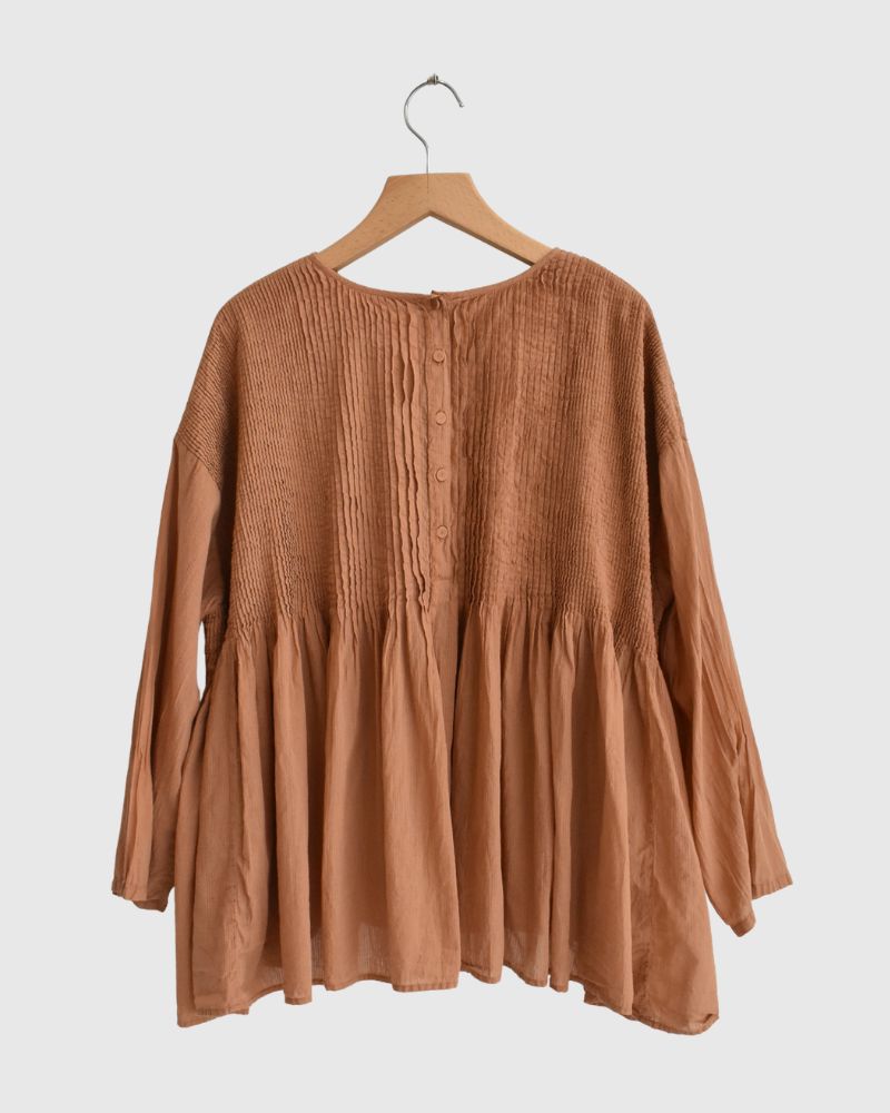 CREW-NECK 3/4 SL SHIRT WITH MINI PINTUCK DarkOrange
