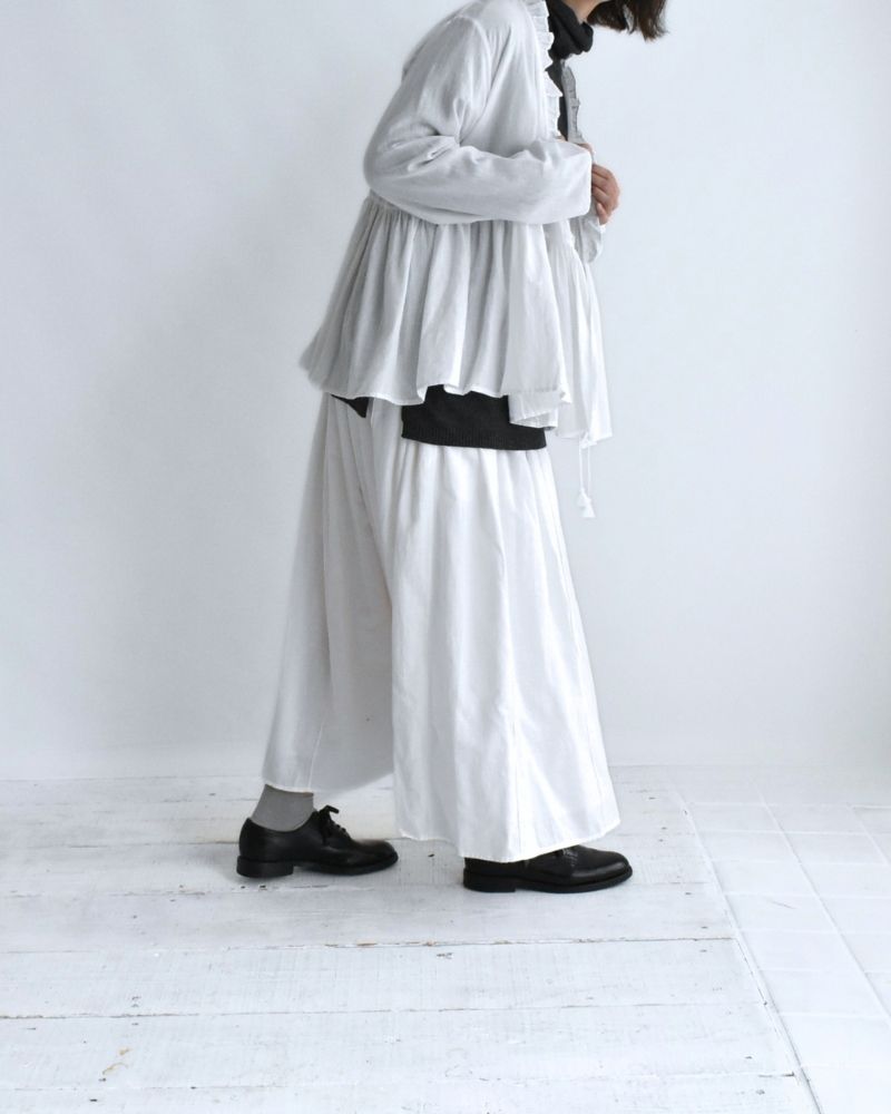 TWILL COTTON KHADI PLAIN GATHERED SKIRT White