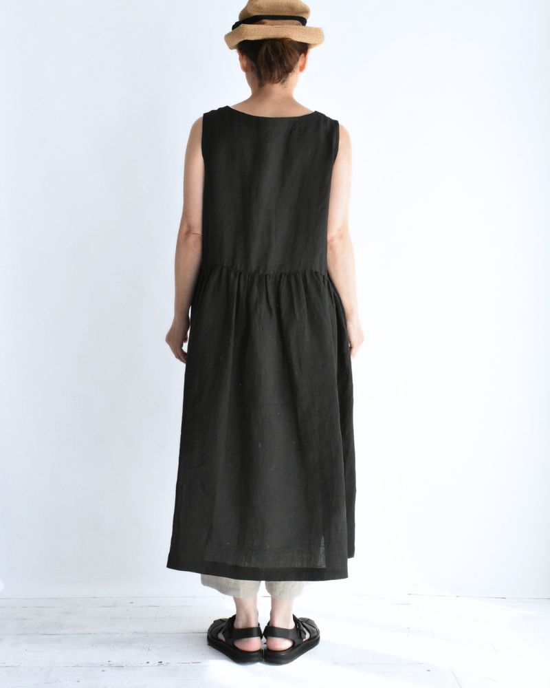 ノースリーブギャザードレス（LINEN） Black