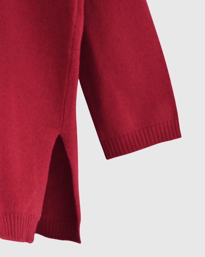 PLAIN STITCH DROP SHOULDER POLO NECK WITH SLIT Red