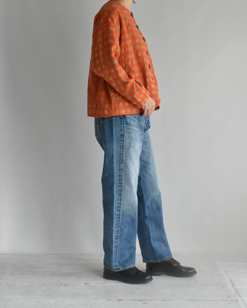 コットンウール ギンガムチェック ジャケット Beige/Orange