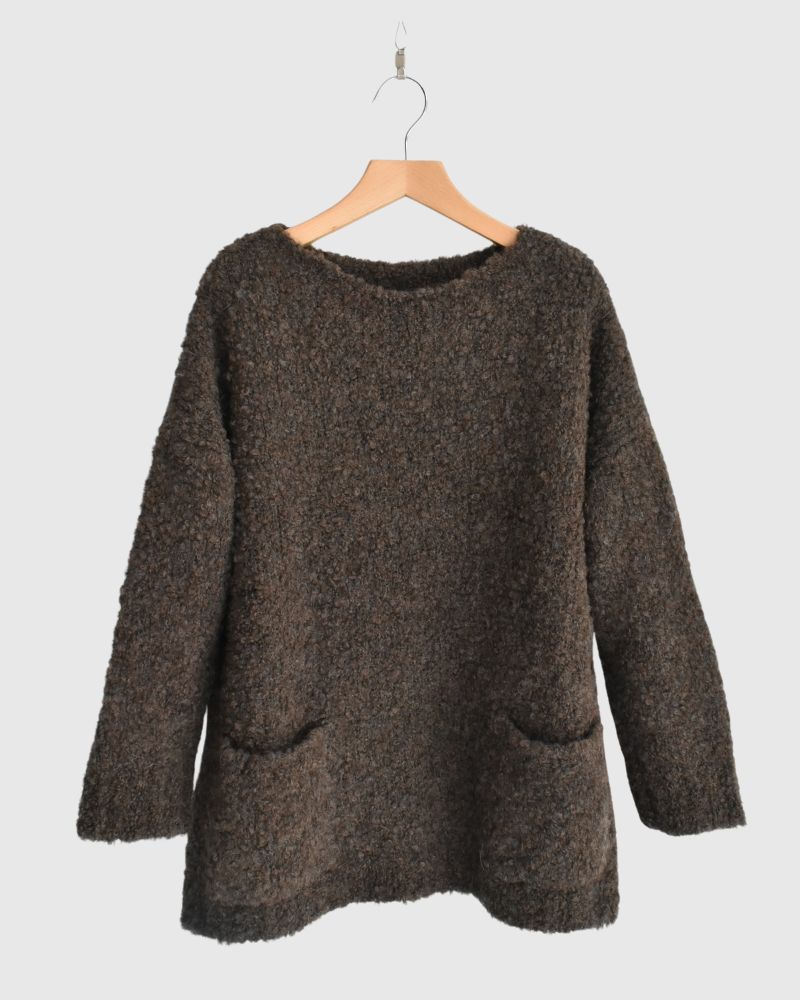3GG BOUCLE CREW NECK PULLOVER WITH POCKET Brown
