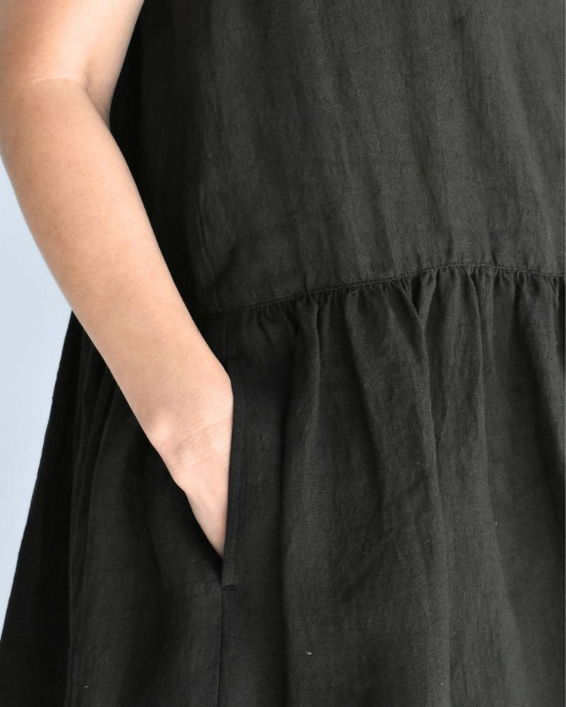 ノースリーブギャザードレス（LINEN） Black