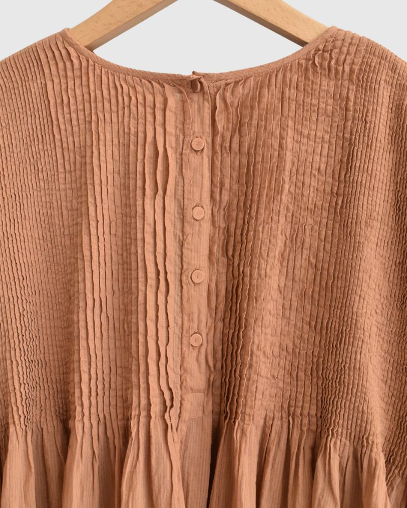 CREW-NECK 3/4 SL SHIRT WITH MINI PINTUCK DarkOrange