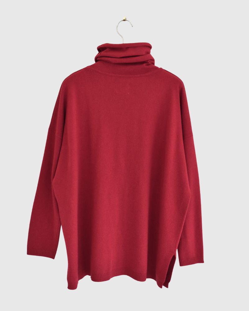 PLAIN STITCH DROP SHOULDER POLO NECK WITH SLIT Red