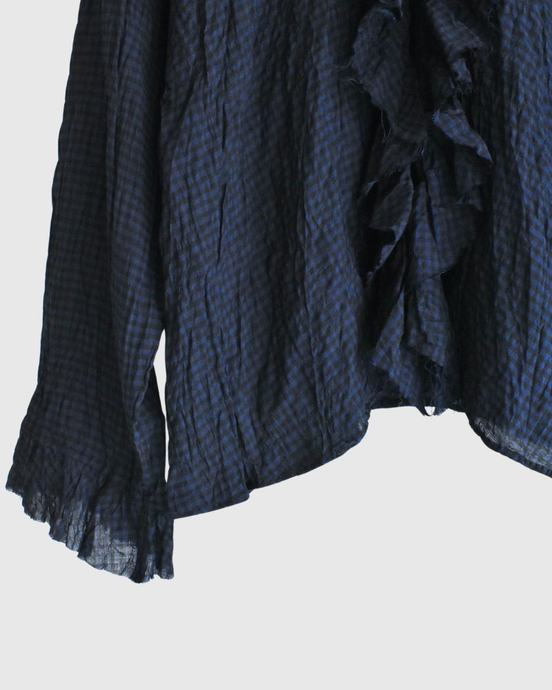 チェックフリルトリムブラウス NavyCheck