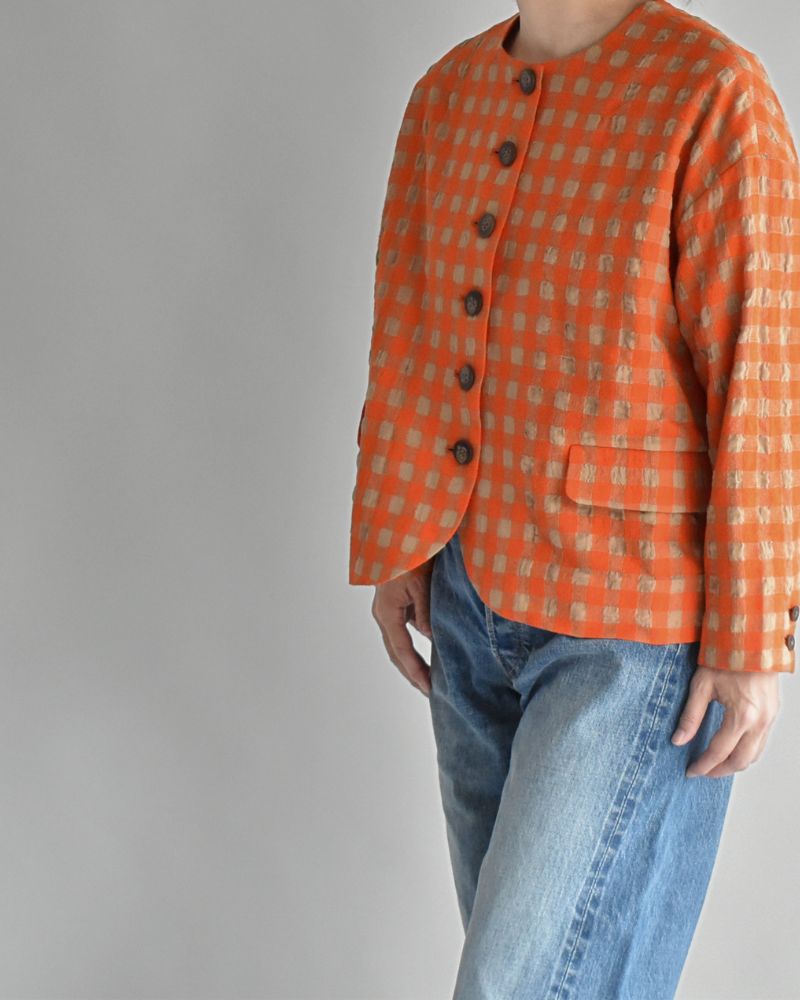 コットンウール ギンガムチェック ジャケット Beige/Orange