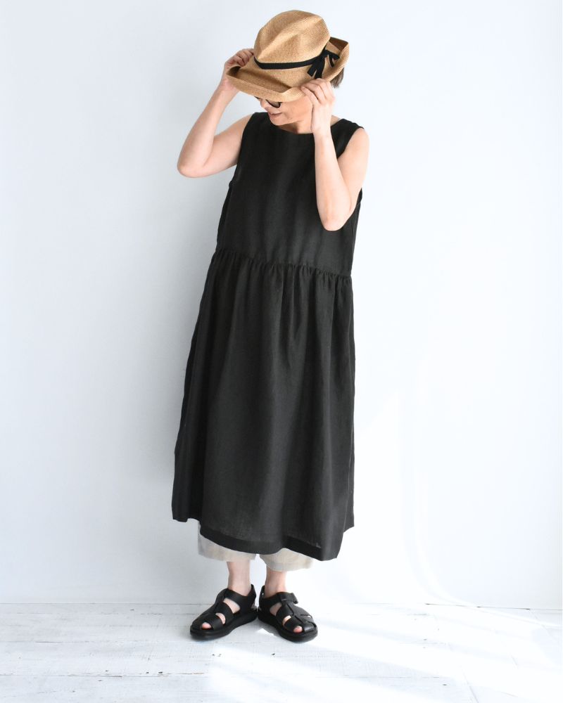 ノースリーブギャザードレス（LINEN） Black