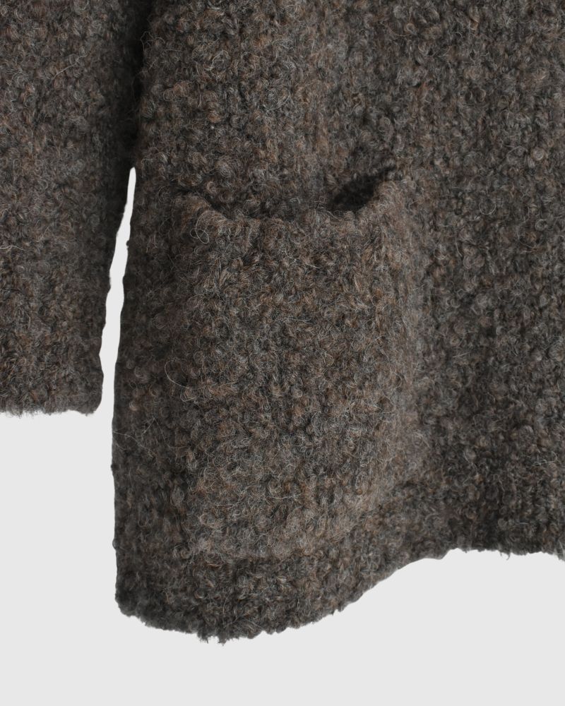 3GG BOUCLE CREW NECK PULLOVER WITH POCKET Brown