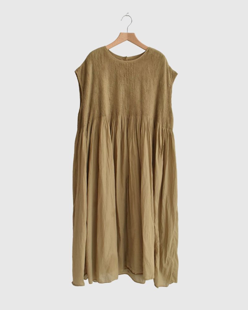 CREW-NECK F/SL DRESS WITH PINTUCK GreyKhaki