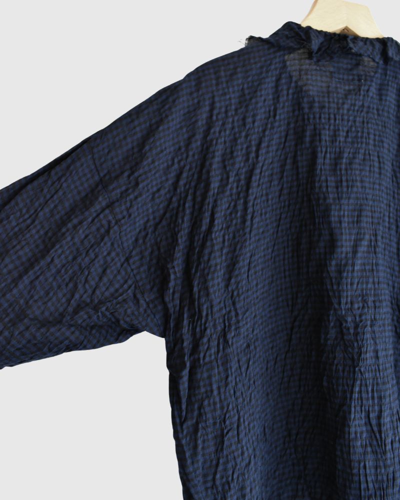 チェックフリルトリムブラウス NavyCheck