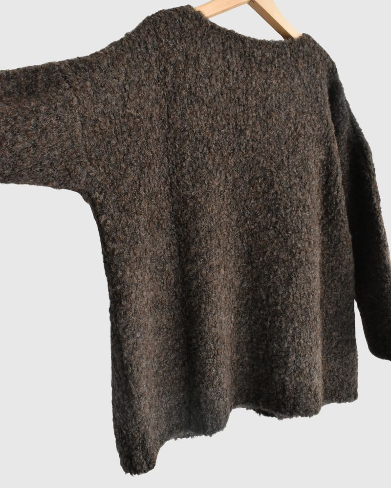 3GG BOUCLE CREW NECK PULLOVER WITH POCKET Brown