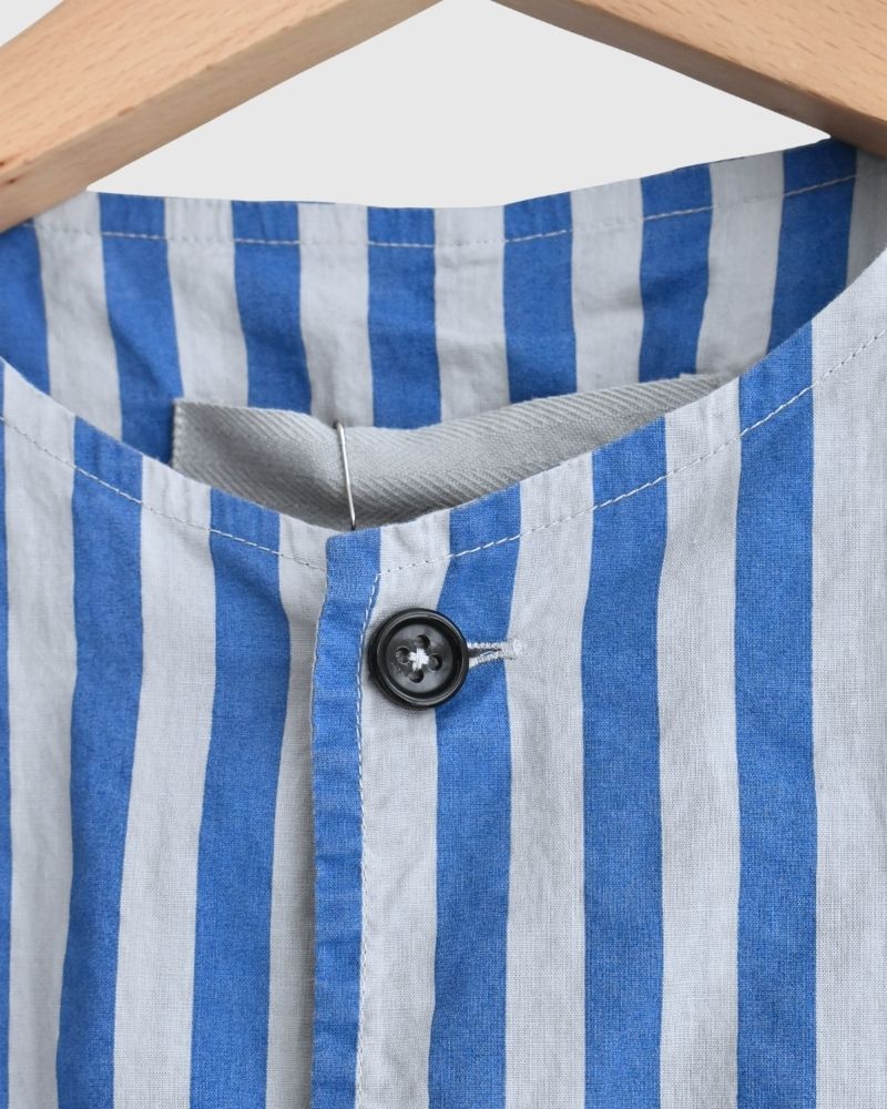 POPLIN WIDE STRIPE (OVERDYE) NO COLLAR VEST MilkyGrey