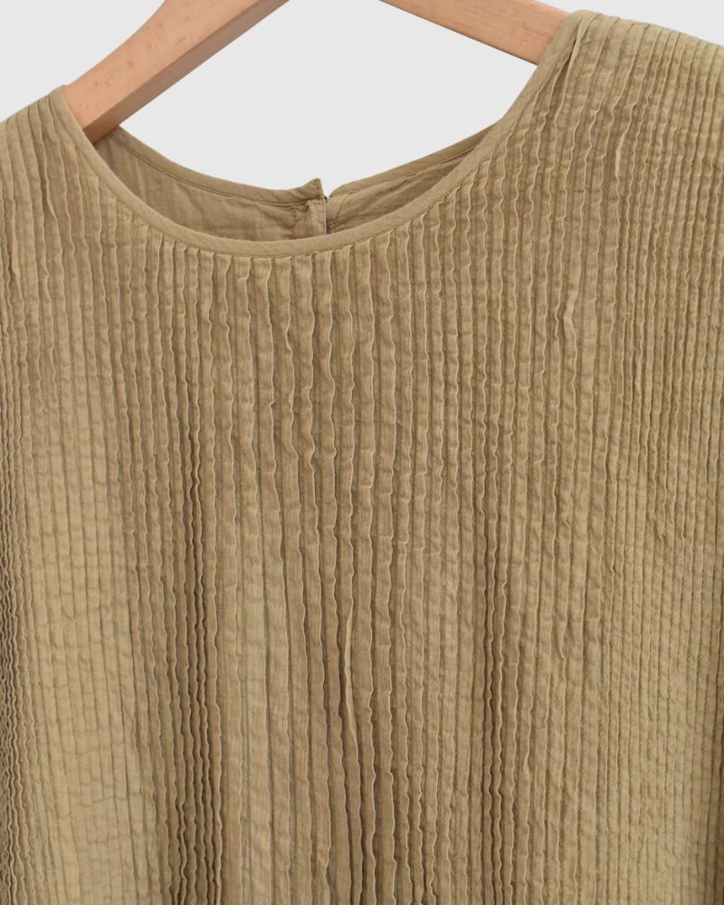 CREW-NECK F/SL DRESS WITH PINTUCK GreyKhaki