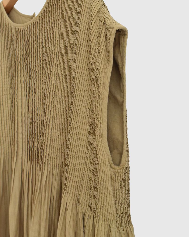 CREW-NECK F/SL DRESS WITH PINTUCK GreyKhaki