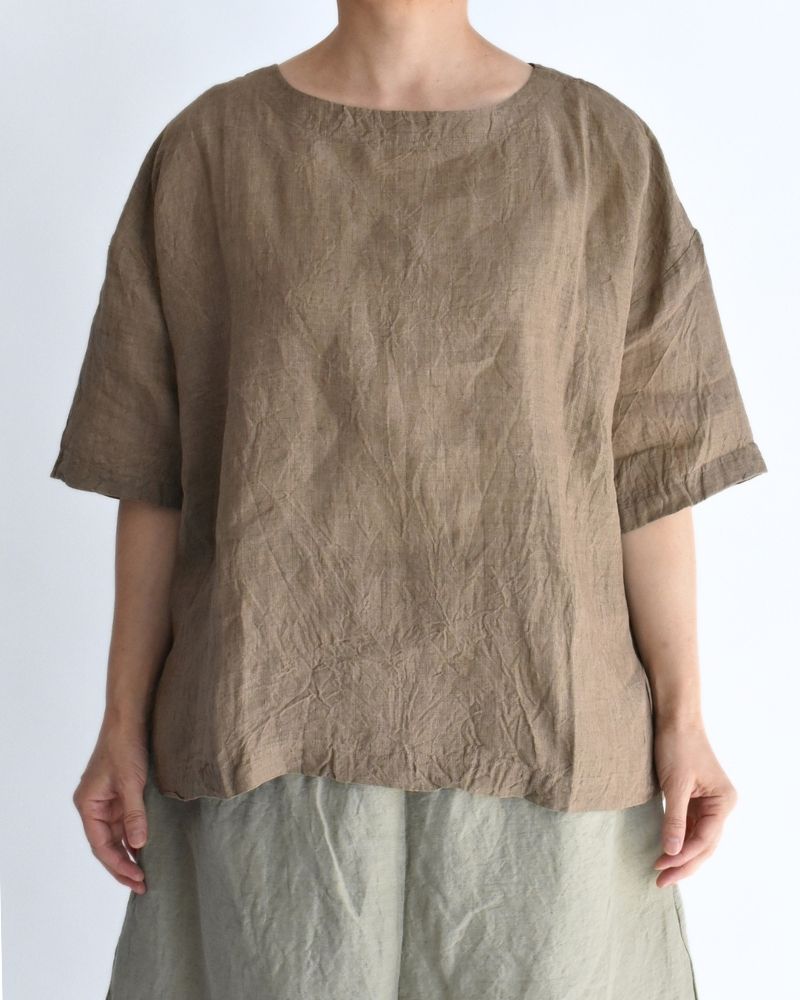 手織り60×60リネン プルオーバーシャツ Beige