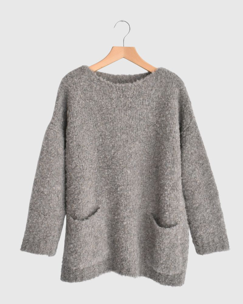 3GG BOUCLE CREW NECK PULLOVER WITH POCKET GrayBeige