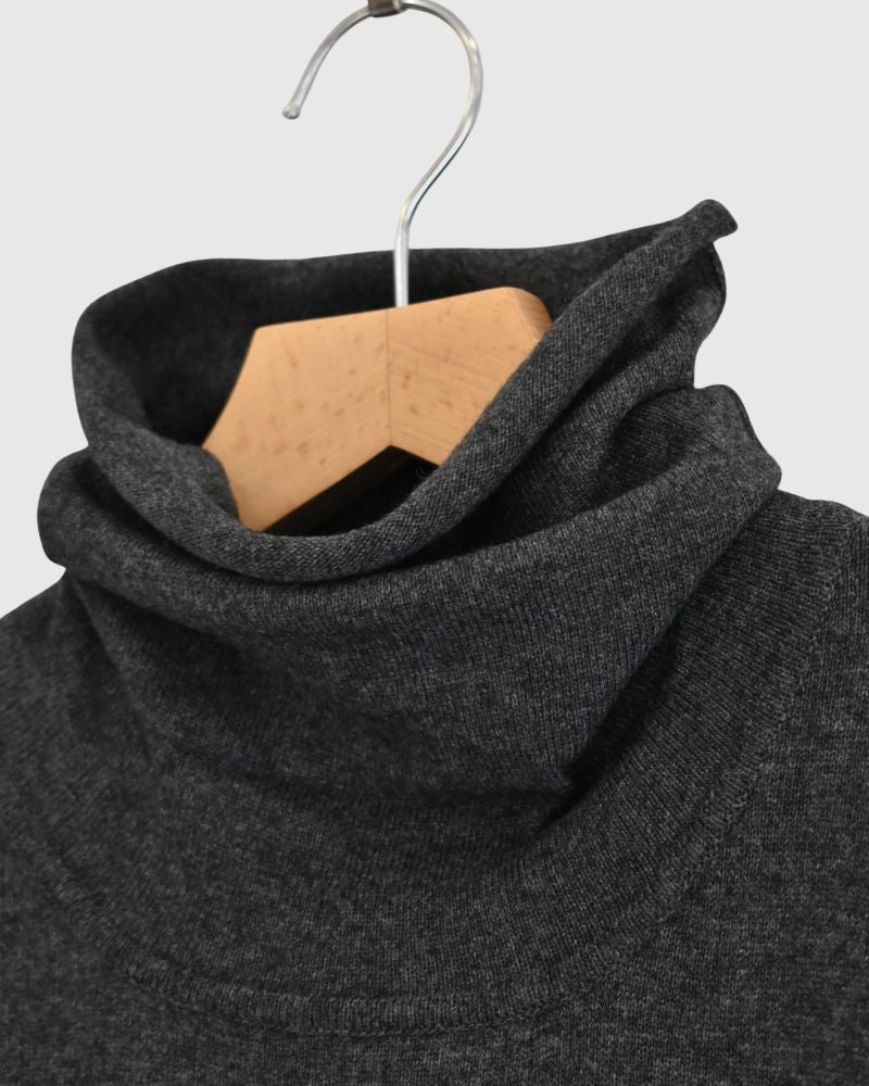 PLAIN STITCH DROP SHOULDER POLO NECK WITH SLIT Charcoal