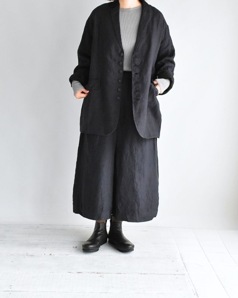 手織り40リネン キュロットパンツ DarkNavy