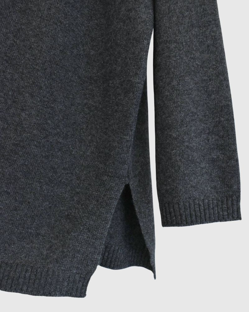 PLAIN STITCH DROP SHOULDER POLO NECK WITH SLIT Charcoal
