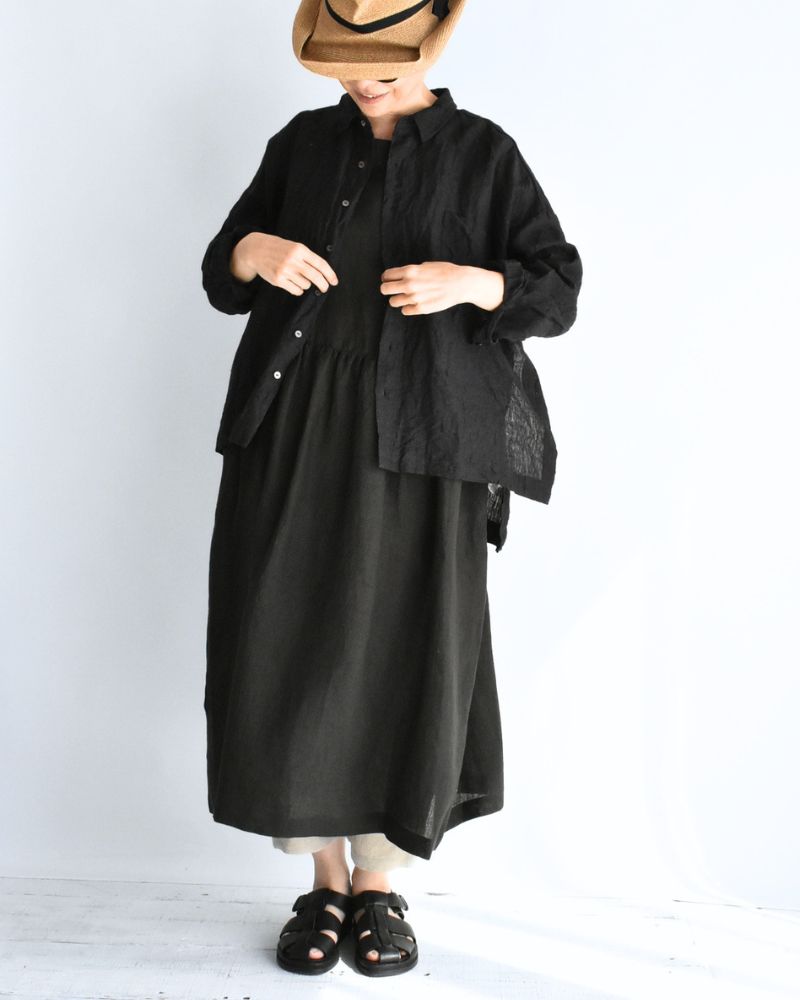ノースリーブギャザードレス（LINEN） Black