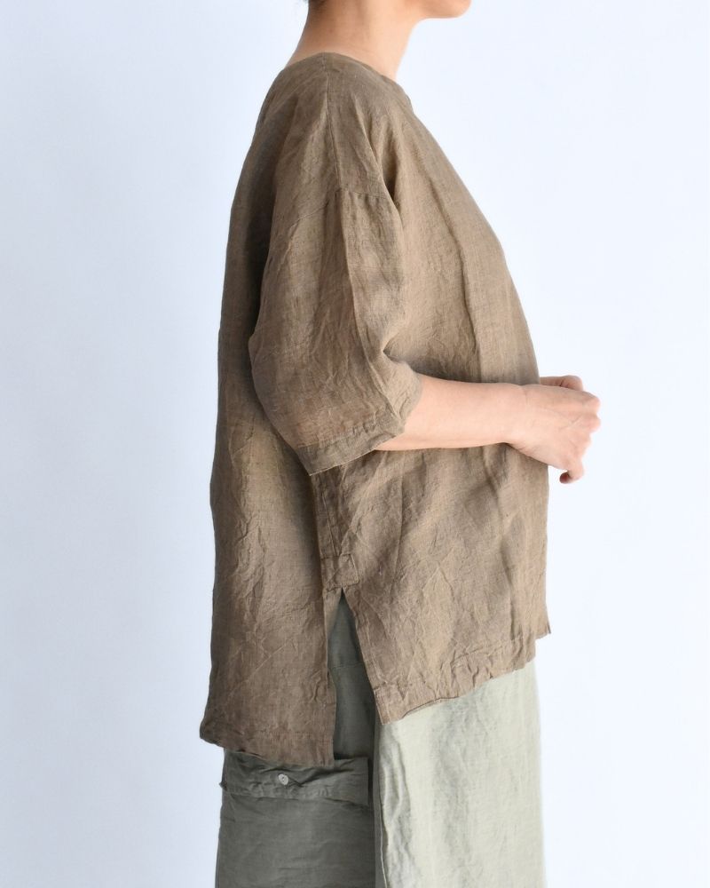手織り60×60リネン プルオーバーシャツ Beige