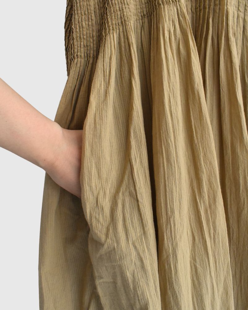 CREW-NECK F/SL DRESS WITH PINTUCK GreyKhaki