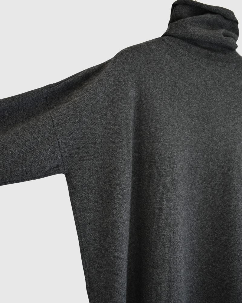 PLAIN STITCH DROP SHOULDER POLO NECK WITH SLIT Charcoal